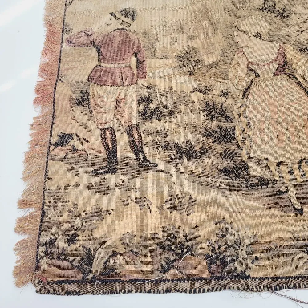 Vintage Italian Woven Tapestry Courting Couples on Bridge Made in Italy 36